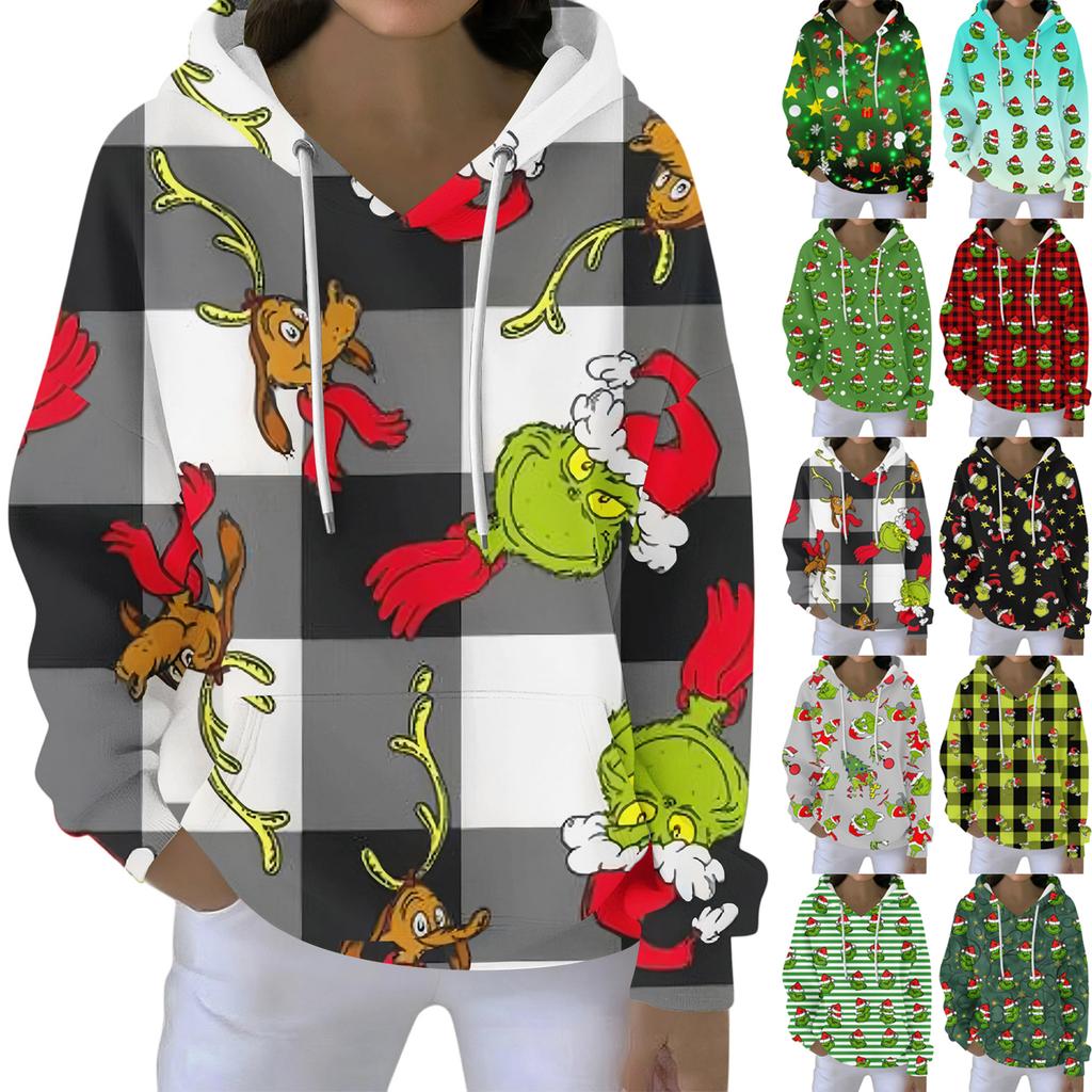 Christmas Hoodies For Women Funny Cute Printed Holiday Sweatshirt Winter Oversized Pullover Tops