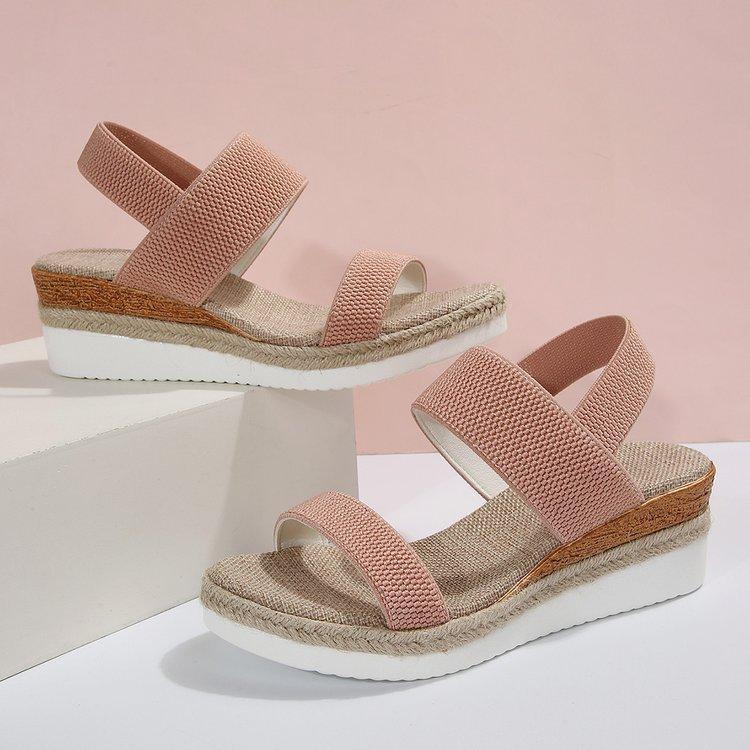 

2024 Новые сандалии женские из пеньковой веревки с покатым каблуком в форме рыбьего рта, толстая подошва, эластичная лента сзади, летящая плетеная женская обувь 43