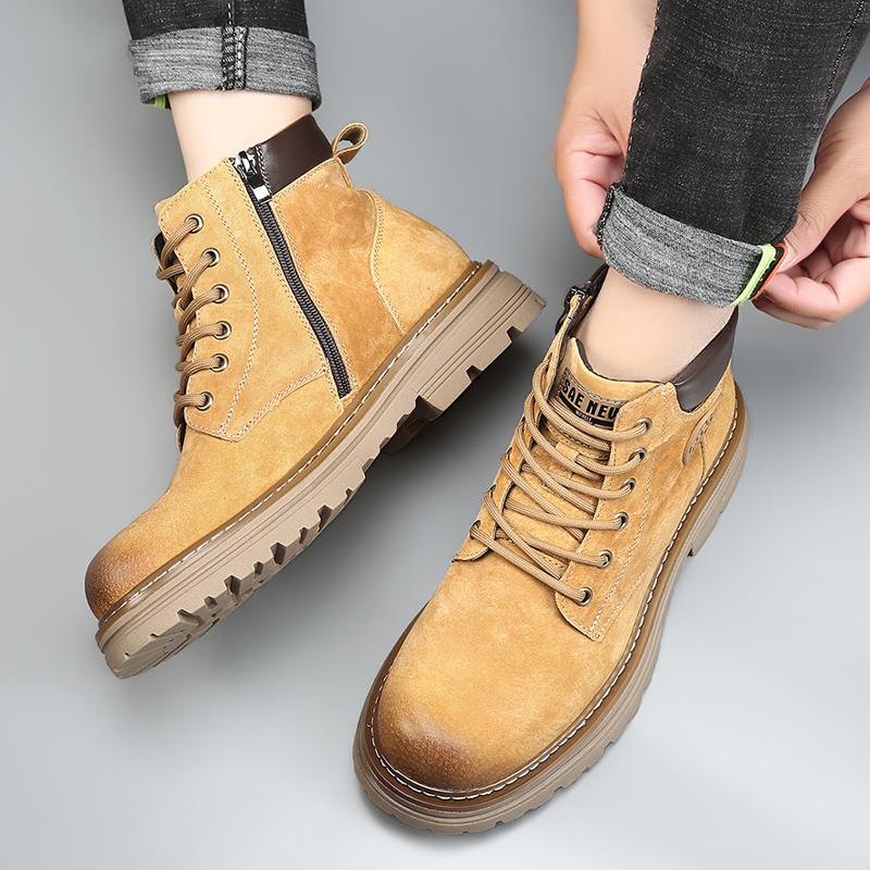 Fashion Thick-soled Anti-slip Outdoor Casual Shoe Comfortable and Durable Short Boots for Autumn and Winter Men's Retro Suede Work Boots