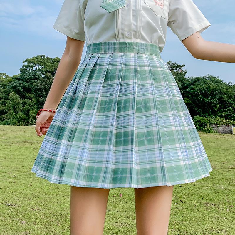 Gentle JK Plaid Pleated Skirt - High Waist Japanese School Uniform for Women