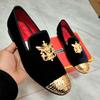 Fashion Men Wedding Shoes Gold Horse Buckle And Zebra P Rint Leather Loafers Fashionable Nightclub Party Shoes  A25