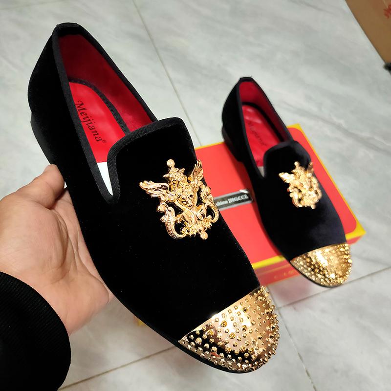 Fashion fashion men party and wedding handmade loafers velvet shoes with gold buckle men dress shoe b25