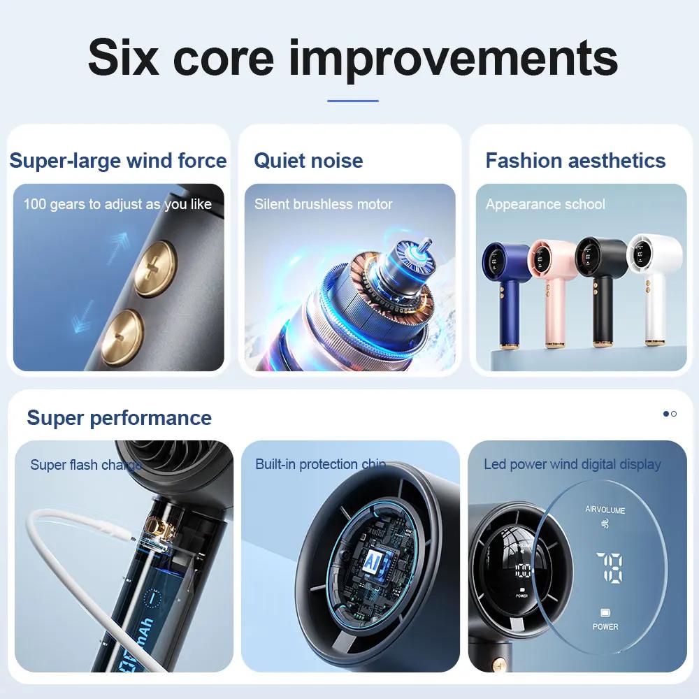 2PCS USB Rechargeable Handheld Fans Mini Turbo Cooling LED Power Display Portable Desk Fans for Indoor And Outdoor Use