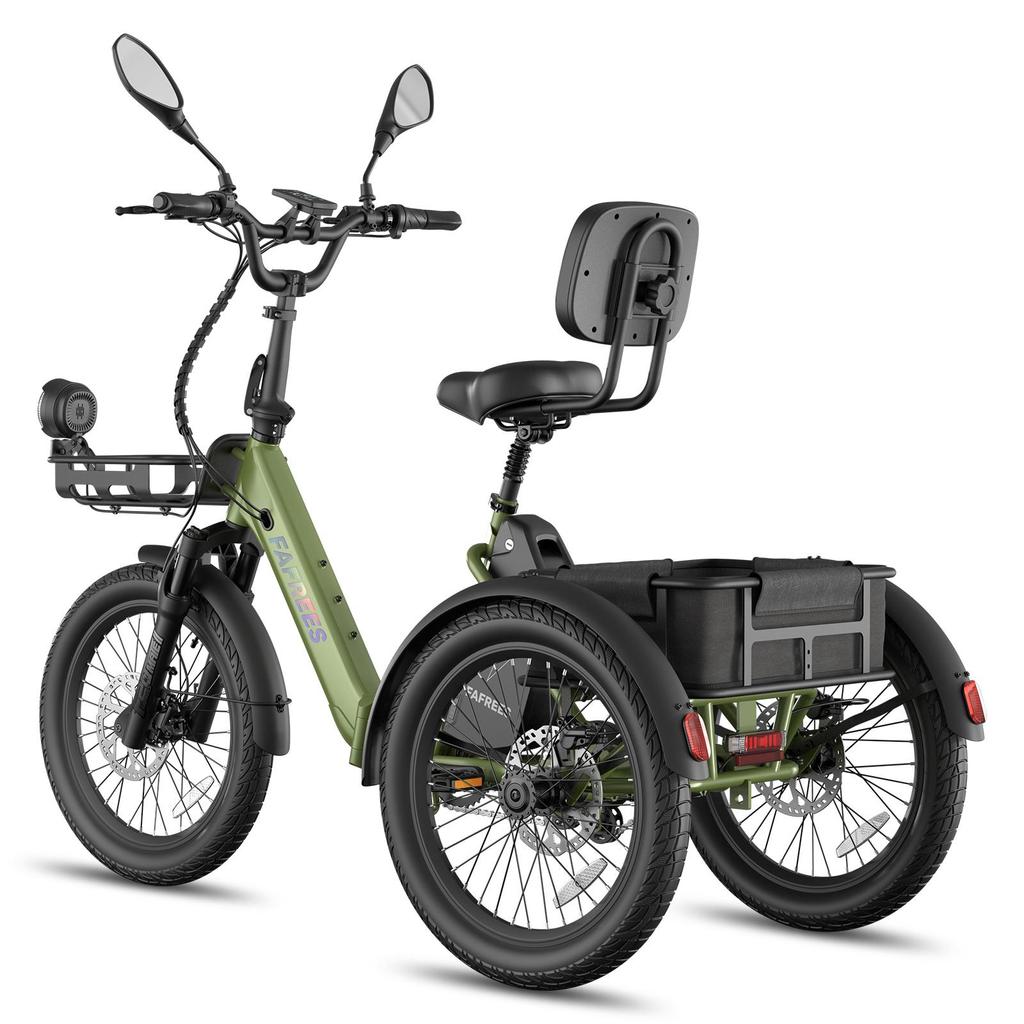 Triciclo Eléctrico de Carga FAFREES F20 Mate II para Personas Mayores, Batería Extraíble de 48V 25Ah, Cestas Delantera y Trasera
