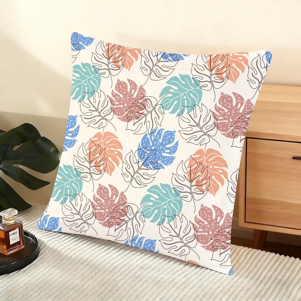 Tropical Palm Leaves Cushion Cover Soft Short Plush Pillow Cover Smooth Cozy Texture Aesthetic Cushion Case Home Decor