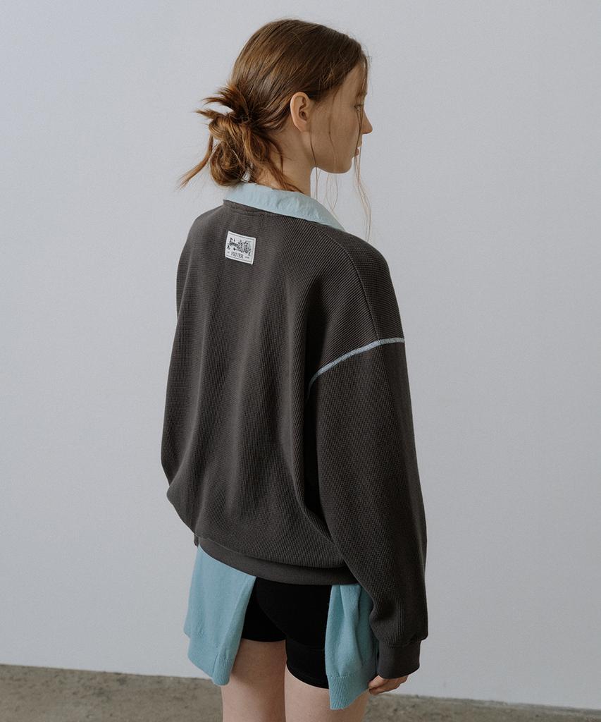Peulibeo07 Waffle Half Zip-Up Sweatshirt [Frsp05Lt11]_Charcoal