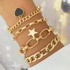 4 Uds. Pulsera bohemia de borla dorada para mujer, joyería elegante de estrella, cuentas de hojas geométricas, pulsera en capas, conjunto de pulsera con dijes