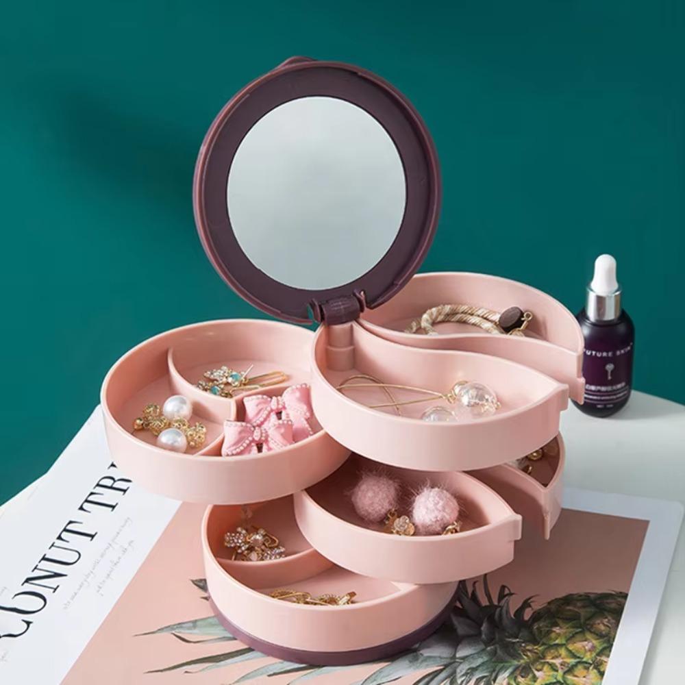 with Lid Desktop Storage Box Multilayer Earring Ring Box Rotating Plastic Stand  Women