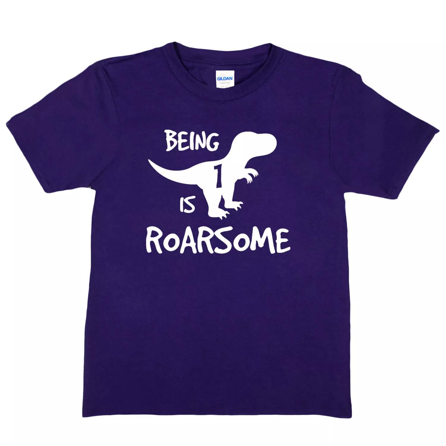Kids T-shirt Dinosaur Roarsome Age 1 Happy 1st Birthday Funny Present Gift S