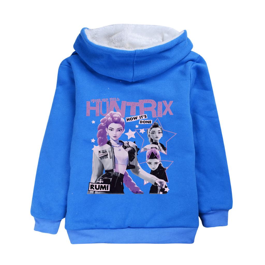 5105 Kids Girls Kpop Zoey Mira Rumi Print Coat Children Casual Long Sleeves Velvet Warm Winter Jacket