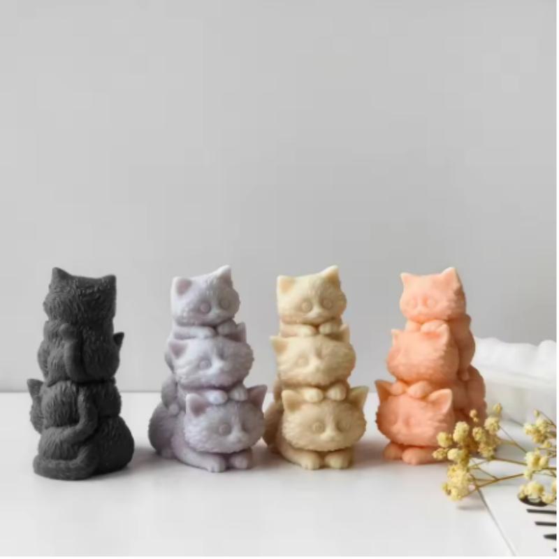 3D Cat Candle Silicone Mold DIY Dog Stacking Music Aromatherapy Candle Handmade Gift Kitty Gypsum Resin Jewelry Mould