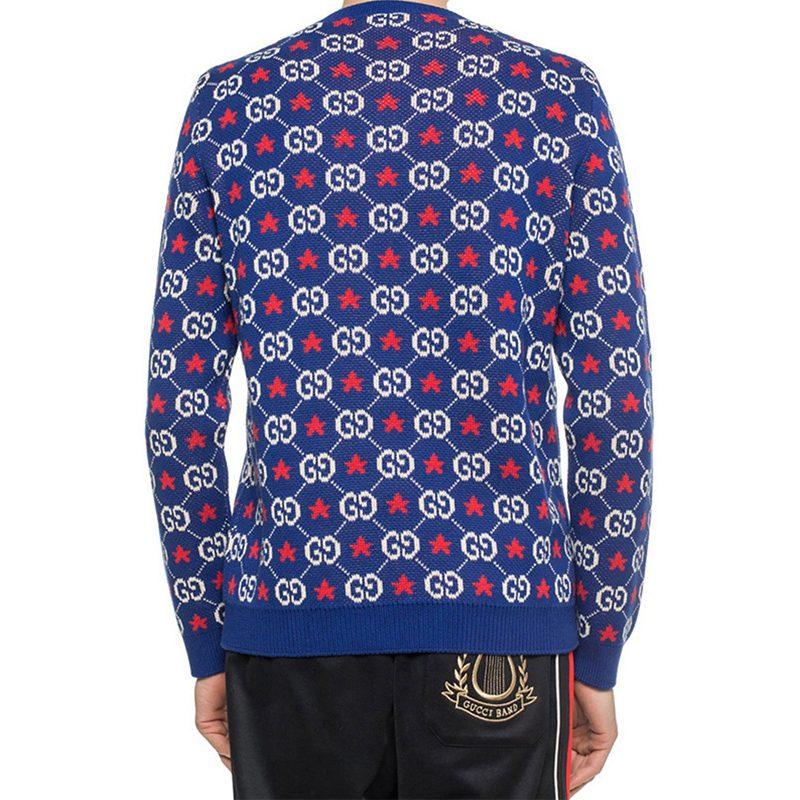 GUCCI Sweaters Men's Blue Crew Neck Moderate Other 576792-XKAUI-4915