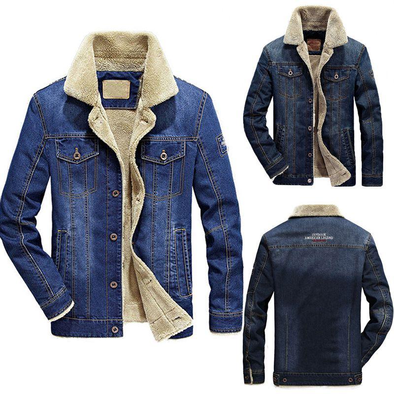 Jean Jacket Mens Fur Collar Lined Fashion Casual Denim Winter Warm M6xl Coat