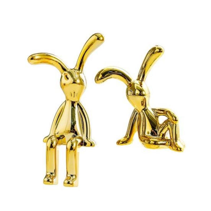 1/2 Pcs Long-eared Rabbit Figurines Electroplated Rubber Sitting Rabbit Figure Model Toy