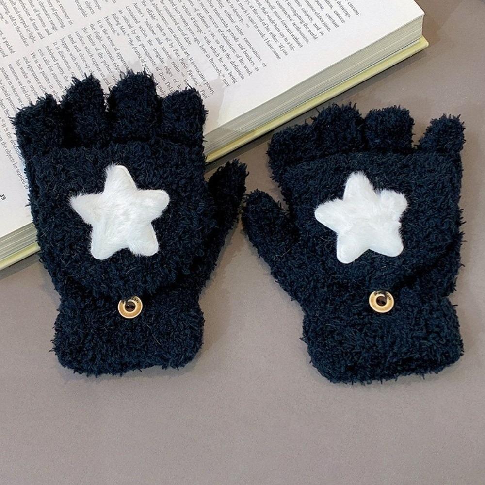 Coral Velvet Plush Gloves Cute Star Flip Gloves New Star Gloves  Gift