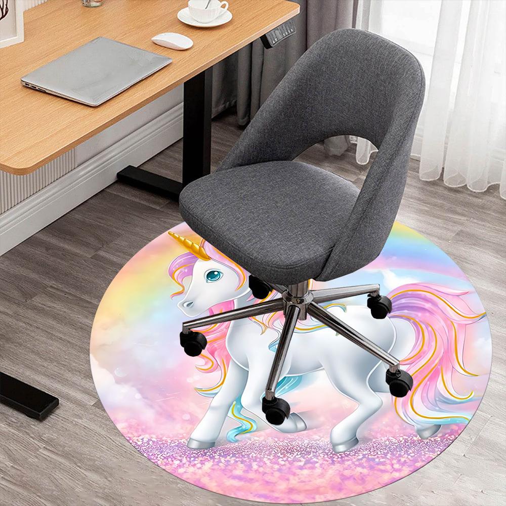 1pc Unicorn Rainbow Round Chair Mat Area Rug - Non-Slip, Floor Mat for Office, Bedroom, and Indoor Decor C1125209