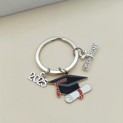 6pcs 2025 Graduation Key Ring Set with A Hat and Credentials Graduation Season Gift Key Ring Hanging Backpack Graduation Gifts