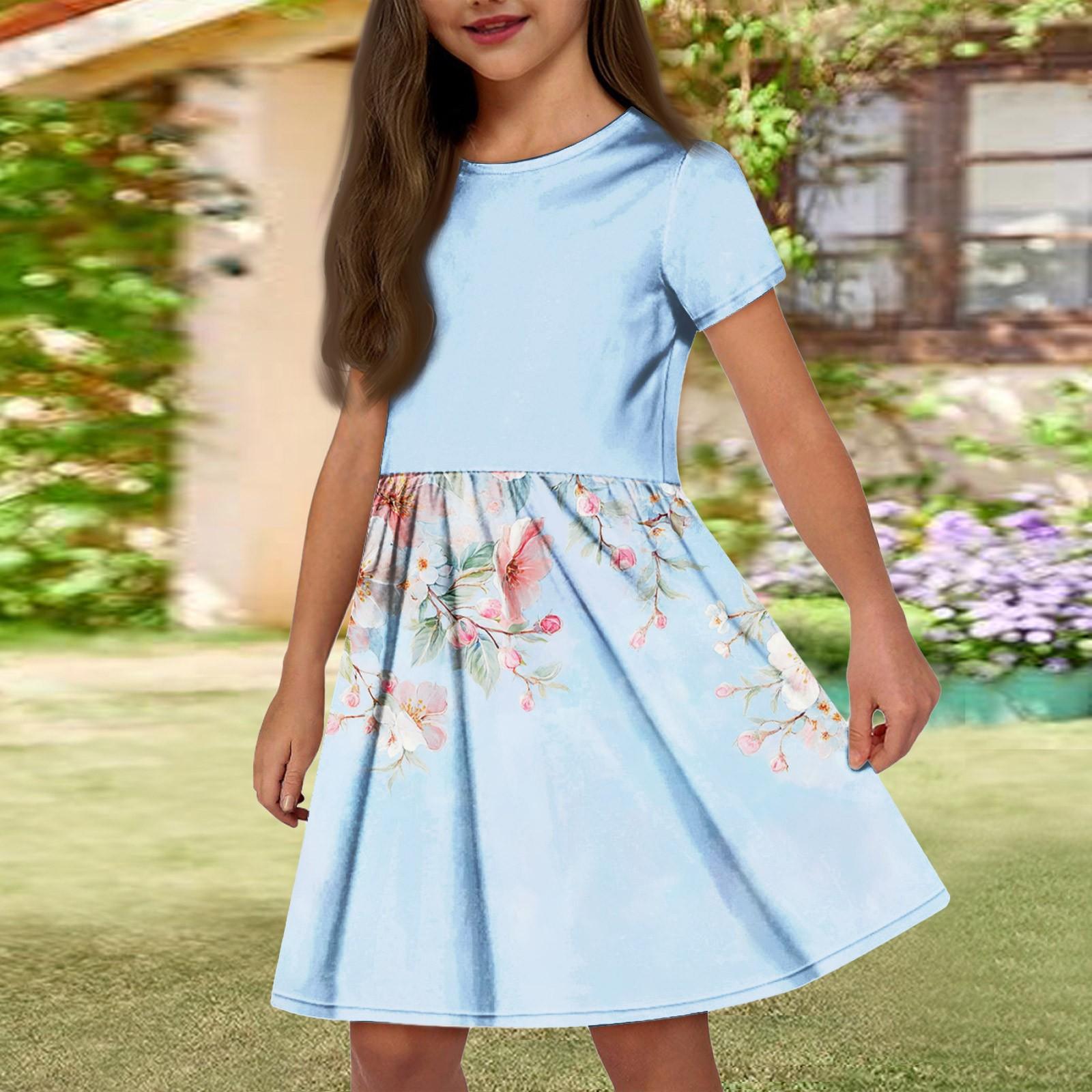 

Девочка Летнее Платье Цвет & Принт Без Рукавов Платье С Карманом Повседневное Платье Короткий Рукав Вечернее Платье 120