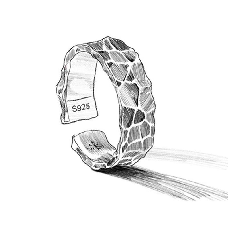 Thajské stříbro Retro Pánský otevřený prsten Retro design šperků Nastavitelný Pánský jednoduchý prsten Party dárek Jednoduchý Starý Kladívkový Hypoalergenní prsten