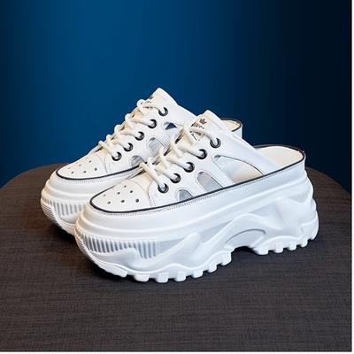 Soft Leather Bag Head and Half Slippers for Women In the Summer of 2025, New Lazy People Wear Cool Slippers Outside, Thick-soled Hollowed-out Littl