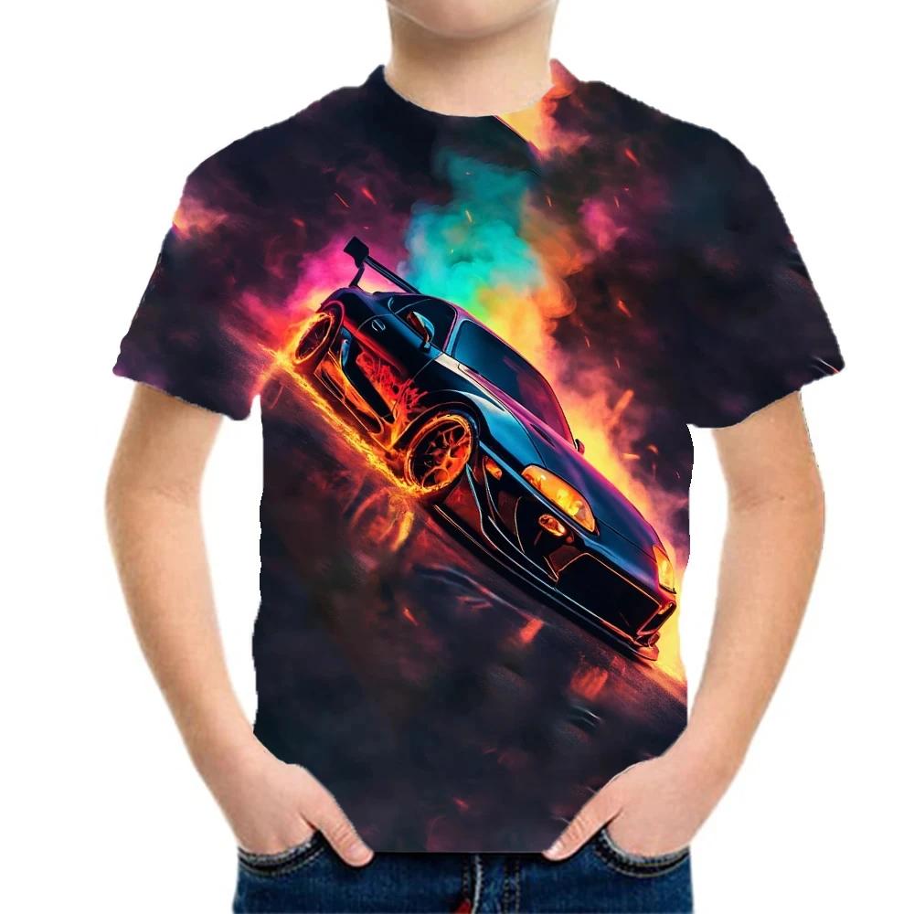 Racing Cars Graphic Printe T Shirts Boys Girls Gift Kids Short Sleeve Tops for Children Clothes From Male T-Shirts