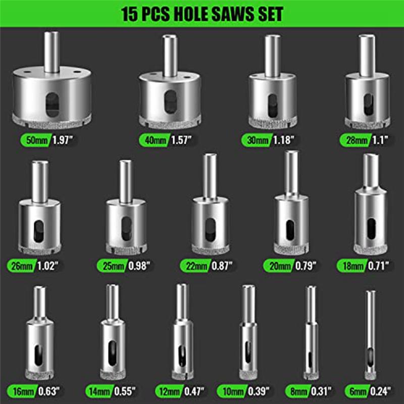 AD23-17 PCS Drill Bits Sets Hollow Drill Set With Double Suction Cups Guide Jig Fixture From 4Mm-83Mm