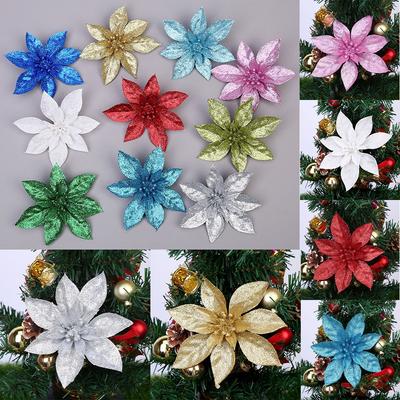 9cm Glitzernde Weihnachtssternblumen Hängedekoration für Weihnachtsbaum