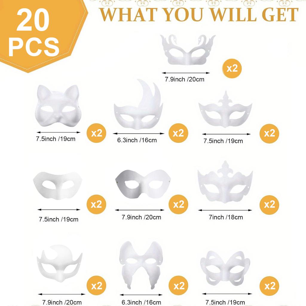 2/12/20/24 Pcs Halloween Mask DIY Paintable Blank Mask Paper Art Masks DIY Painting Masks For Masquerade Cosplay Party