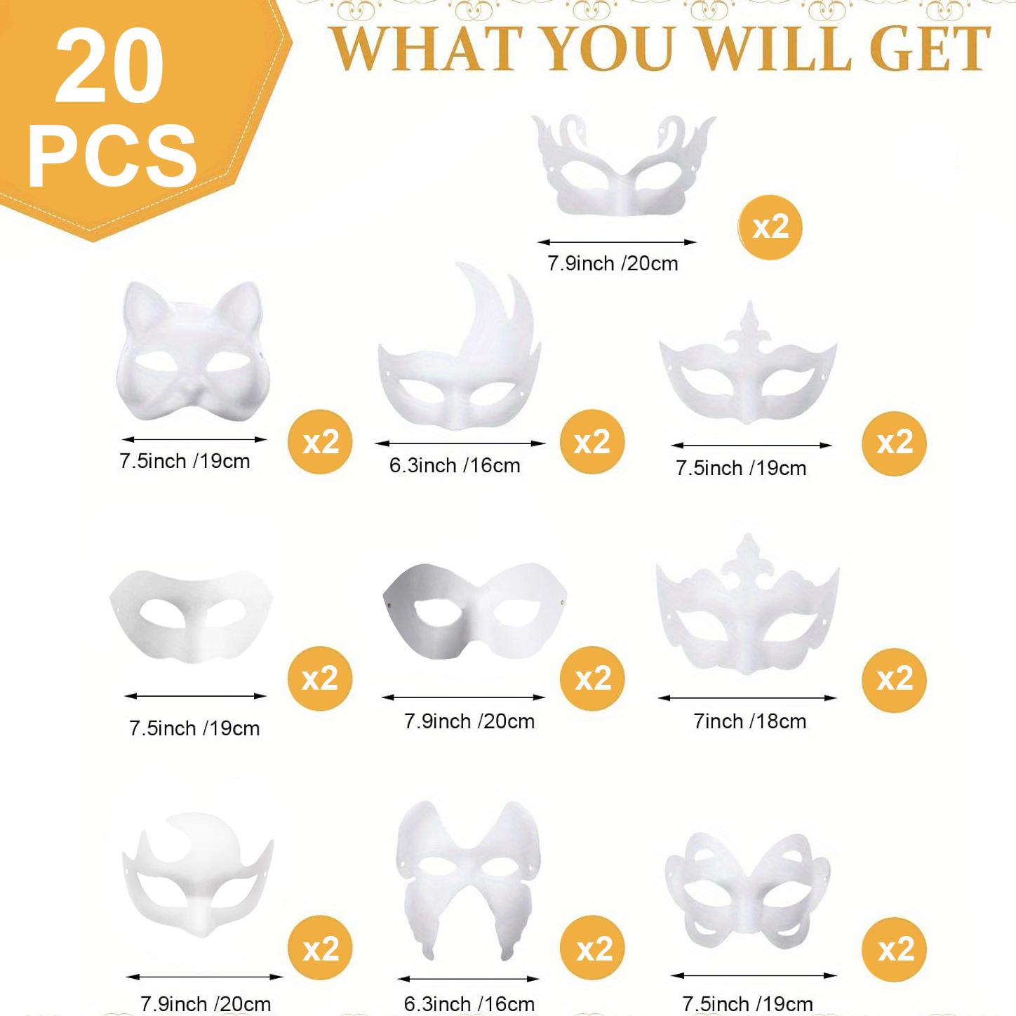 

20pcs White Paper Mask Set Halloween Cosplay Cat Fox DIY Paintable Half Face Mask Animal Costume Party Decorate Craft Prop