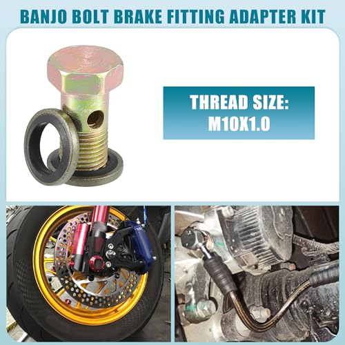 Ein ABSOPRO Auto Turbo Bremsleitungsbolzenadapter M10x1.0 Gewinde 25mm Länge Doppelbolzen Bremsanschluss-Kit für Kraftstoffölsystem mit Unterlegscheibe
