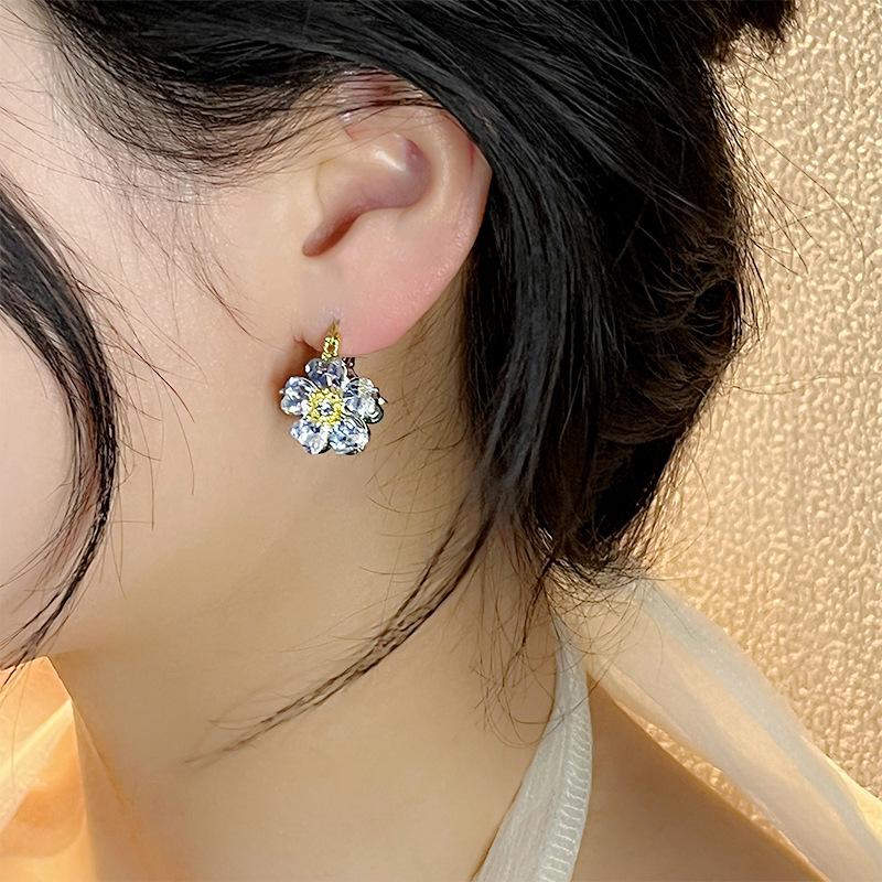 Super Fairy Temperament Double-Sided Opal Earrings Zircon Flower Ear Buckles Premium Earrings