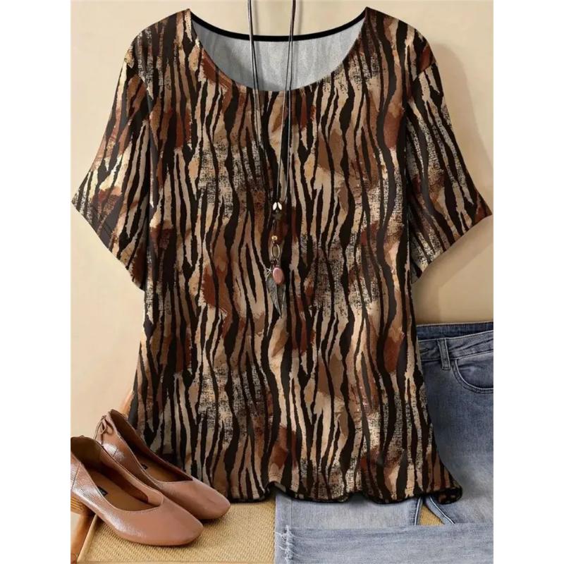 Comfortable Tee Crew Neck Short Sleeve Fashion Women's Simple Short Sleeve Crew Neck T-Shirt 3D Simple Color Printing Tops