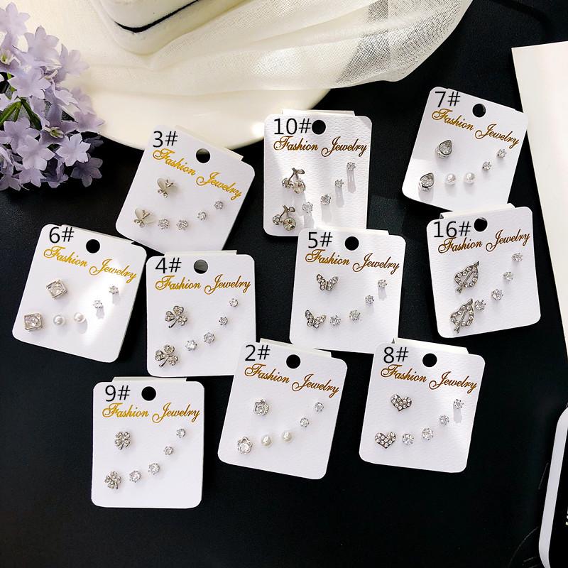Color Retention Stud Earrings, Fashionable Geometric Zircon Three-Piece Earrings, Simple Trend Jewelry