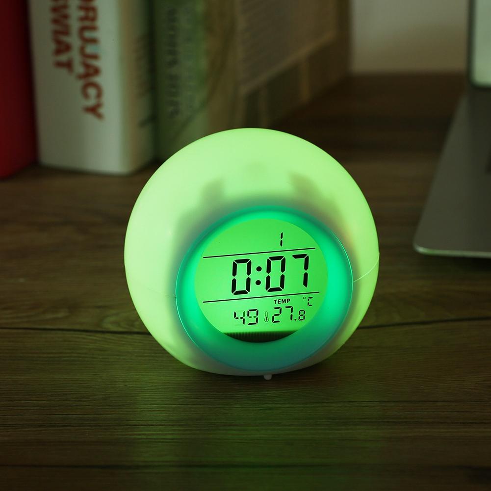 LED 7 Colors Change Alarm Clock Wake Up Light Clock Digital Display