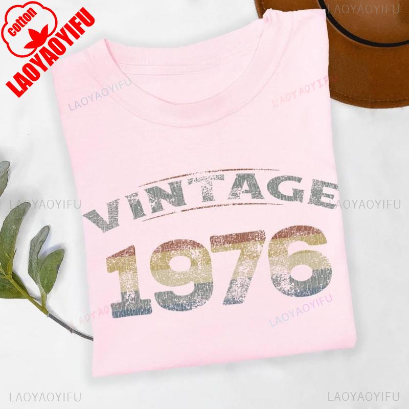 50th Birthday Retro1976 TShirt Gift for Women and Men Vintage Printed Tshirt Tops High Quality Cotton Regular Short Sleeve