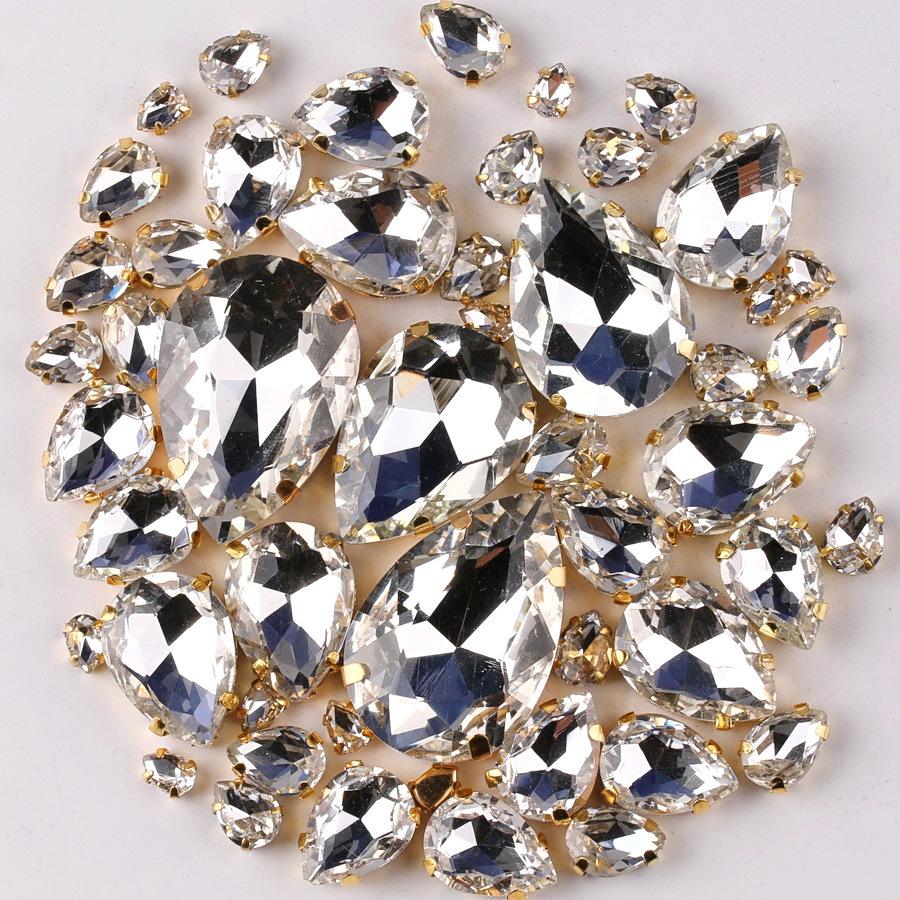 Mixed Crystal Glass Hand-sewn Diamonds Teardrop Oval Horse Eye Single Claw Drill Crystal Buckle DIY Jewelry Accessories Rhinestone Sew On Beads