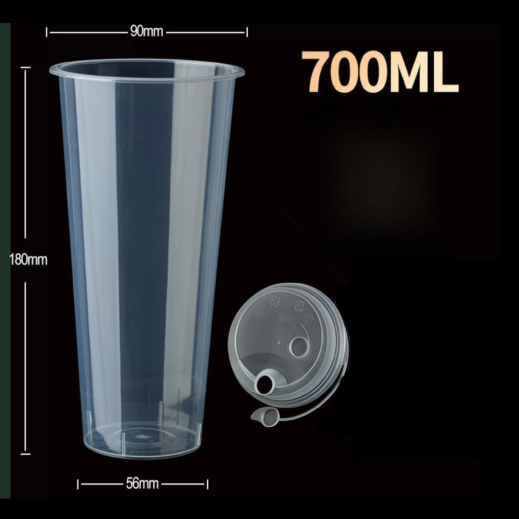 Thickened Plastic Transparent Cup Disposable Milk Tea Cupd Iced Coffee Latte Cold Drink Packaged Cup with Lid Hot and Cold Dual Use Drinking Utensils