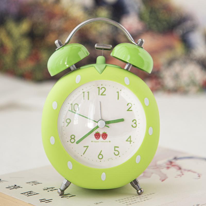 

Большой колокольчик Клубника Креативный сонный маленький будильник Мультфильм Дети Студенты используют ночник, простой и тихий изголовье кровати зелёный