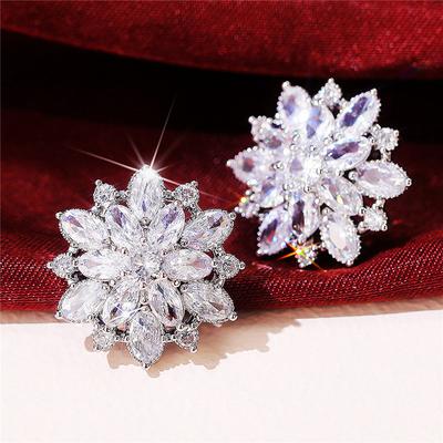 Huitan Aesthetic Crystal Flower Stud Earrings Women for Engagement Wedding Party Female Ear Jewelry with Brilliant CZ