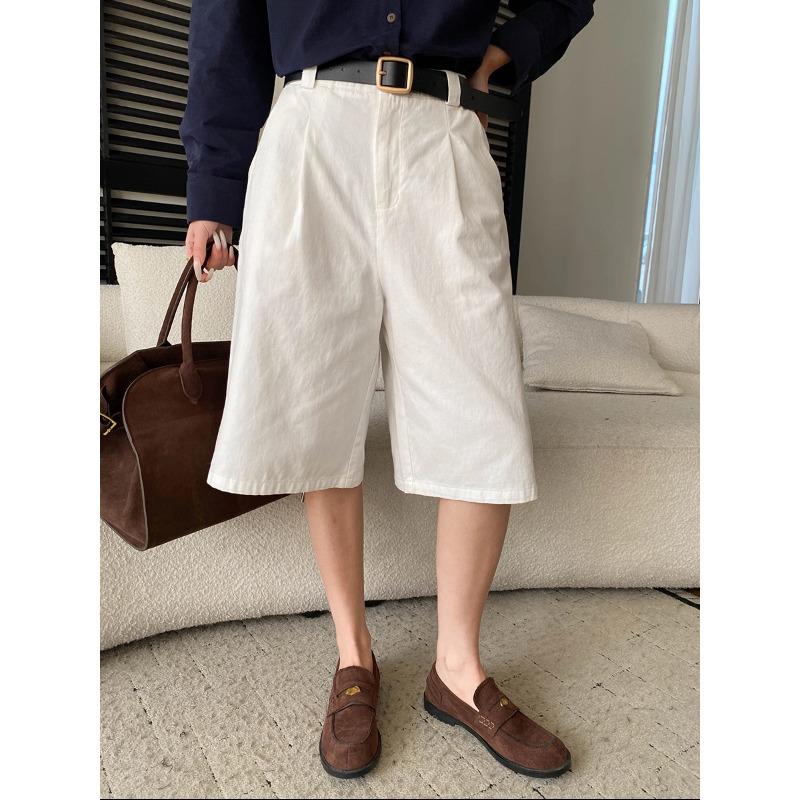 Sinan Early Spring All-Cotton Pleated Wide-Leg Cropped Casual Pants - SN8523 Large