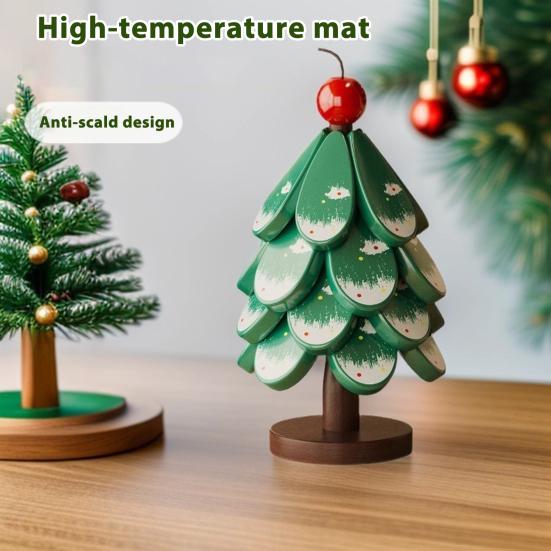 Christmas Tree Trivet Mats Set Heat-Resistant Wood Tripod Pot Holder Stain Resistant Table Protectors for Kitchen Dining