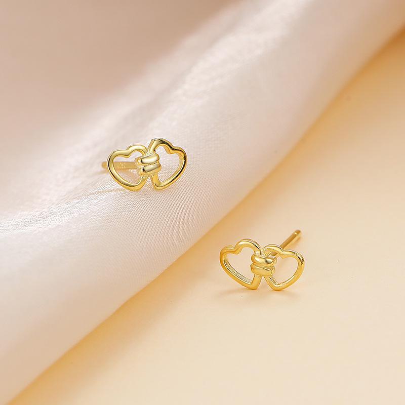 

Banyan Tree S925 Silver Fresh Double Heart Earrings for Women silver plated with gold золотой