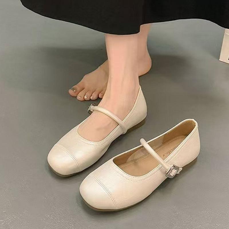 Platta silverfärgade damskor nya för vår och sommar franska Mary Jane små läderskor Doudou-skor eleganta kvällsskor