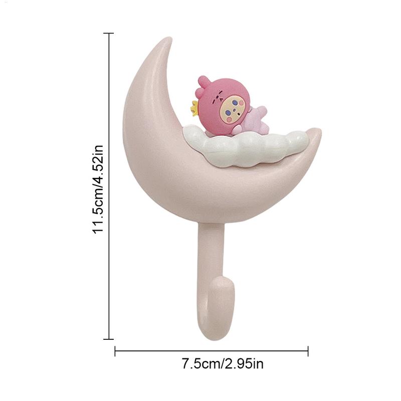 Cute Towel Hooks Cloud Aesthetic Key Hooks 2X Moon No Trace Adhesive Wall-Mounted Jewelry Organizer Cute For Keys Apartment