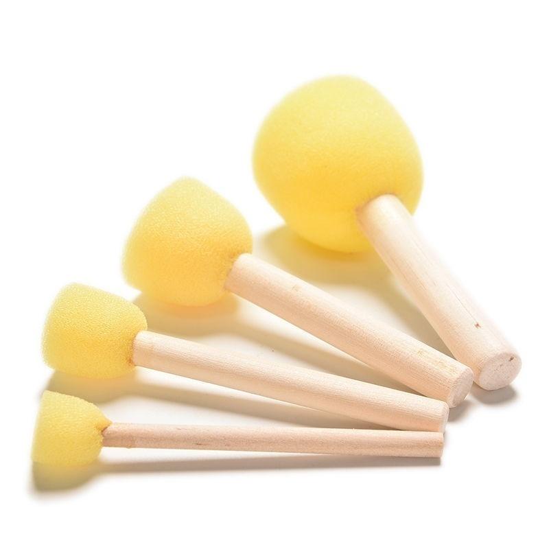 4PCS/Set Drawing Toys Yellow Sponge Paint Brush Wooden Handle Painting Graffiti Kids DIY Doodle Toys