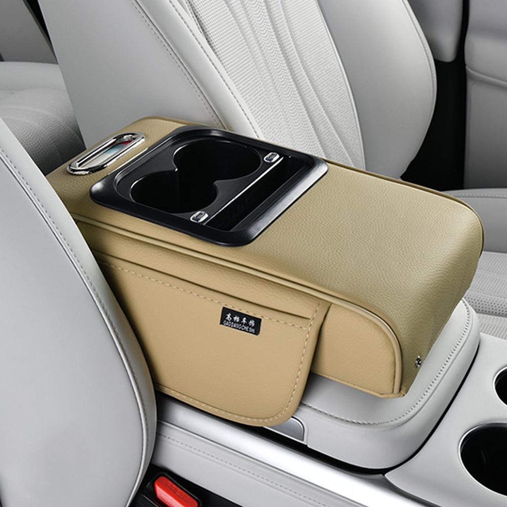 NEUES Auto Mittelkonsolen Armlehnenpolster PU Armlehnen-Erhöhungspolster Mit Getränkehalter Taschentuchbox USB-Anschluss Universelle Ellenbogenstütze