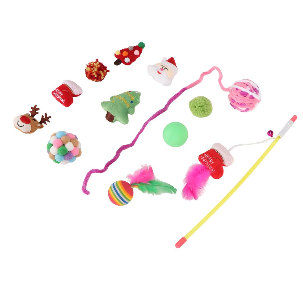 12 STÜCKE Weihnachts-Katzenspielzeug Lindern Langeweile Interaktives Haustier Katze Sortiertes Spielzeug mit Feder für Kätzchen