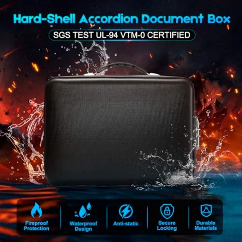 Hard-Shell Design Fireproof File Box Water Resistant Portable Safe Case  Certificate Storage