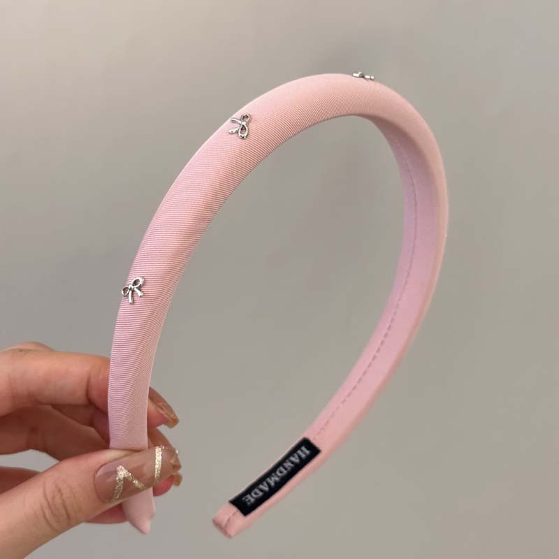 Korean Metal Bow Headband for Women Girl Vintage Elegant Solid Color Fabric Sponge High Skull Headband Hair Accessories