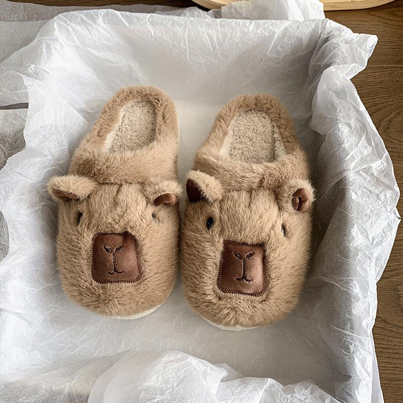 Women's Baotou plush slippers cartoon padded warm winter thick bottom heightened home slippers casual walking indoor shoes snow cotton slippers
